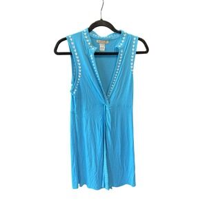 Peppermint Bay Sleeveless Top‎ Embroidered Aqua Blue Casual Tank Size M
